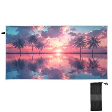 Imagem de Blueangle Linda toalha de praia com palmeiras nascer do sol - Toalhas de viagem leves e compactas de grandes dimensões - Toalha super absorvente de secagem rápida para natação, acampamento e férias