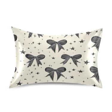 Imagem de Blueangle Fronha de cetim com gravata borboleta legal para cabelo e pele, fronha de seda, tamanho padrão (51 x 66 cm) - Capas de almofada de cetim refrescantes com fecho de envelope (322)