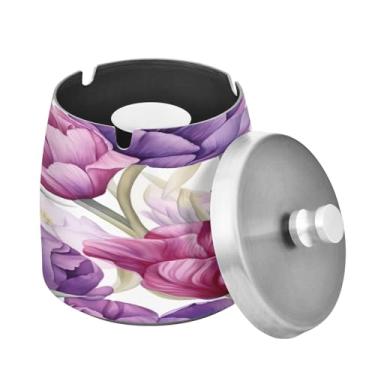 Imagem de Blueangle Cinzeiro de tulipa roxa com tampa para cigarros, à prova de vento/chuva, aço inoxidável, sem fumaça, inodoro, cinzeiro para uso interno ou externo (53)