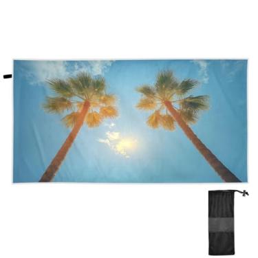 Imagem de ATTX Toalha de praia com duas palmeiras, 79 x 188 cm - Cobertor de microfibra leve de secagem rápida e resistente à areia para piscina, ioga, academia e viagens | Esportes de banho de natação multiuso