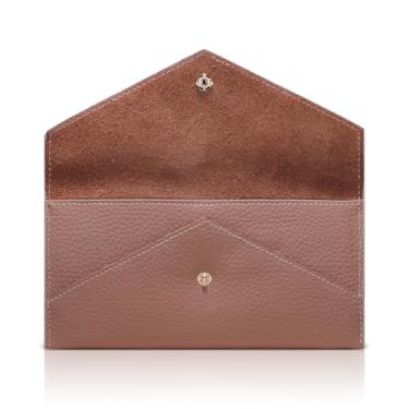 Imagem de XEYOU Carteira de cartão envelope para mulheres e homens, couro legítimo, carteira fina para cartão de crédito com bolso para moedas com zíper, rosa, Moderno