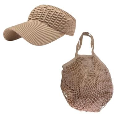 Imagem de Bolsa de praia feminina sacola grande e viseira piscina verão passeios (Marrom)