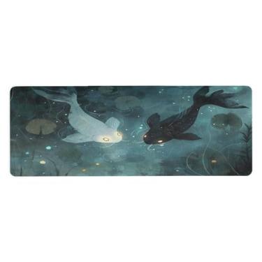 Imagem de SEHANY Tapete de ioga com peixe Koi branco e carpa preta, antiderrapante, antiderrapante, para mulheres e homens, 180 x 66 cm, tapete de treino para pilates em casa, exercícios de chão com bolsa de