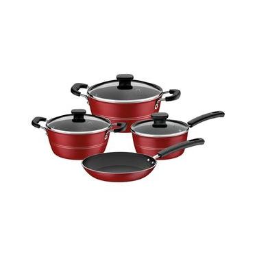Imagem de Jogo de Panelas Tramontina Sicília 4 Peças Vermelho em Alumínio Antiaderente Starflon Excellent