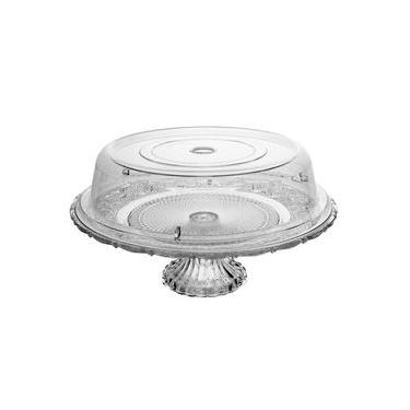 Imagem de Prato para Bolo Lyor Angel Vidro com Pé Tampa Plástica 30cm Elegante e Funcional Transparente