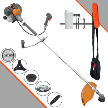 Imagem de Roçadeira Robusta Tekna RL430-P À Gasolina 43cc 10.000rpm 1,7HP Com Kit 3 Lâminas de Corte, Carretel de Nylon e Escova de Aço Circular 38 Cerdas