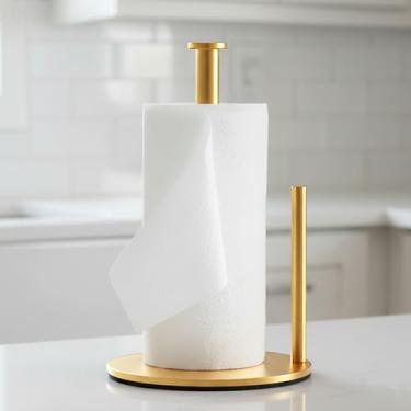 Imagem de Suporte de toalha de papel, suporte de rolo de papel em pé com base ponderada antiderrapante, suporte de toalha de papel independente de aço inoxidável para cozinha e jantar, ouro fosco