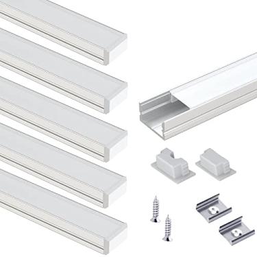 Imagem de VST Pacote com 6 Canais de alumínio LED de 300 cm com tampa branca leitosa em forma de U 15 x 8 mm, faixa de luz de LED com tampas de extremidade e acessórios de clipes de montagem, perfil de alumínio