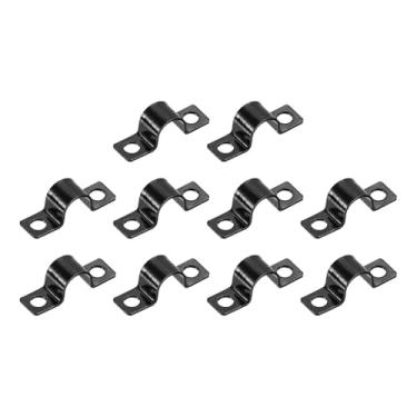 Imagem de HARFINGTON Braçadeira de tubo em forma de U de 3/8 polegadas, 50 peças, clipes de tensão, aço carbono, furo duplo, braçadeira para fixação de cabo de tubo (10 mm, preto)
