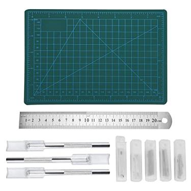 Imagem de Kit de faca para hobby de escultura Conjunto de corte artesanal profissional premium com tapete de gravação dupla face autocurável Régua de aço inoxidável de 50 lâminas para