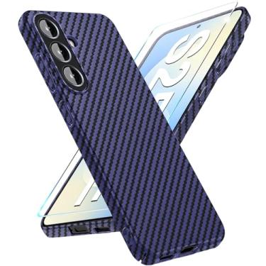 Imagem de Capa de fibra de carbono para Samsung Galaxy S25 FE com protetor de tela Slim Fit para Samsung S25 FE capa de telefone resistente durável queda fina híbrida PC capa de proteção rígida 5G (azul)