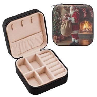 Imagem de Wassud Estojo de joias de viagem de Natal para mulheres, meninas, senhoras, noiva, mini organizador de joias de couro PU, caixa quadrada de armazenamento de joias para brincos, anéis, colar, pulseiras