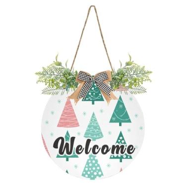 Imagem de YETTASBIN Placa de boas-vindas para árvore de Natal, placa de parede à prova d'água, guirlanda decorativa de alpendre para inauguração de casa, quintal, jardim, decoração de férias, 30 x 30 cm