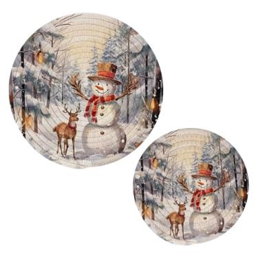 Imagem de Wassud Conjunto de tripé de boneco de neve e veado para pratos quentes, suportes redondos de algodão, almofadas quentes, porta-copos elegantes, decoração de cozinha e acessórios, 2 peças