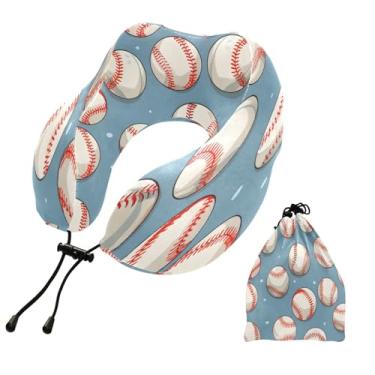 Imagem de CEBUGI Travesseiros de viagem portáteis em forma de U, travesseiro de pescoço de espuma viscoelástica com trava de corda ajustável para avião, viagem, trem, negócios, escritório, soneca (fundo de
