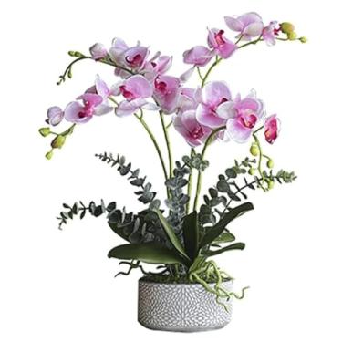 Imagem de LMJYU Orquídea artificial de seda Phalaenopsis flores artificiais com vaso de flores artificiais para decoração de casa flores artificiais artificiais de 62 cm