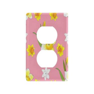 Imagem de Wassud Placa decorativa para interruptor de luz, capas decorativas de narcisos vibrantes, placa de parede para tomadas elétricas duplex 11 x 7 cm