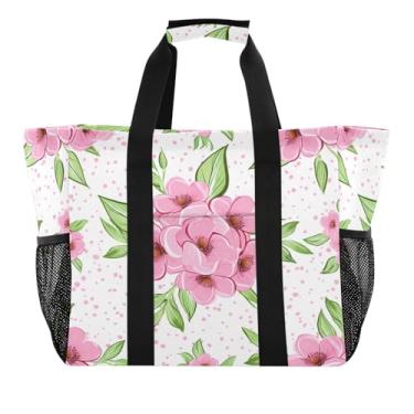Imagem de Wassud Sacolas de compras reutilizáveis com flores, grande, bolsa organizadora de lona à prova d'água para praia, piquenique, lavanderia, viagem