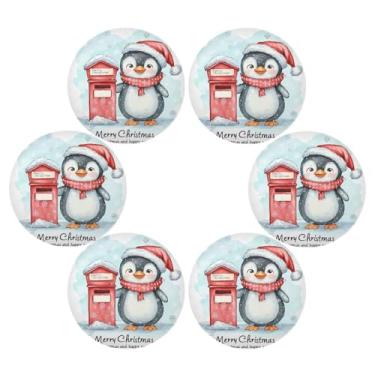 Imagem de Wassud Jogo americano conjunto de 6 tapetes redondos de pinguim de desenho animado para cozinha e jantar tapetes laváveis resistentes ao calor para decoração de mesa 39 cm