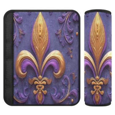 Imagem de Burbuja Capa para cinto de segurança de carro Mardi Gras Fleur-de-lis Protetor de cinto de segurança de carro macio confortável para alça de ombro de assento de carro, 1 par médio