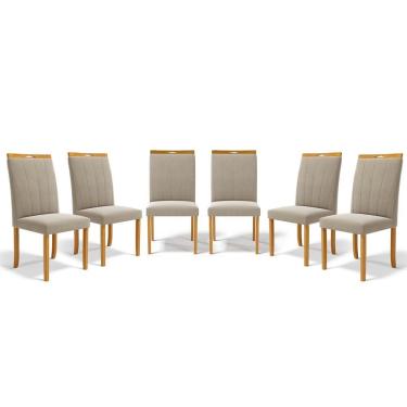 Imagem de Kit Com 6 Cadeiras Aurora Madeira Maciça Estofadas Para Mesa De Jantar