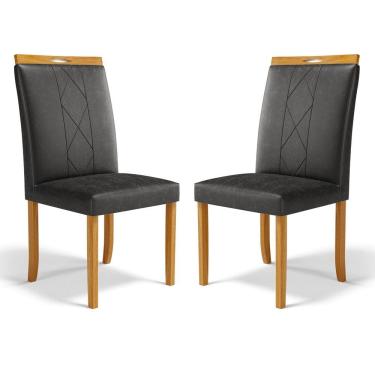 Imagem de Kit Com 2 Cadeiras Ana Madeira Maciça Estofadas Para Mesa De Jantar