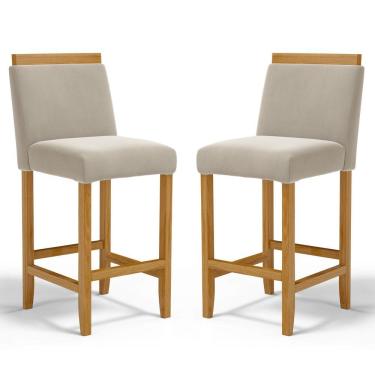 Imagem de Kit Com 2 Banquetas Eloá Madeira Maciça Assento Estofado Para Bancada