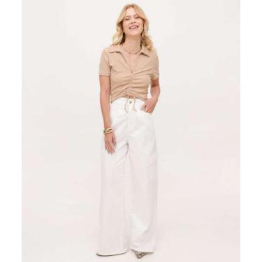 Imagem de Calça Wide Leg Feminina Sarja Cargo-98037 - Mckinny, 40, Off white