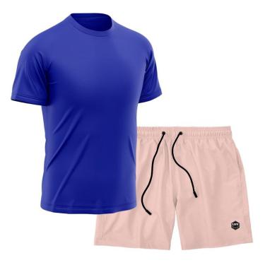 Imagem de Kit Short + Camiseta Dry Treino Fitness Academia Bermuda Camisa Praia Esporte Azul-Masculino
