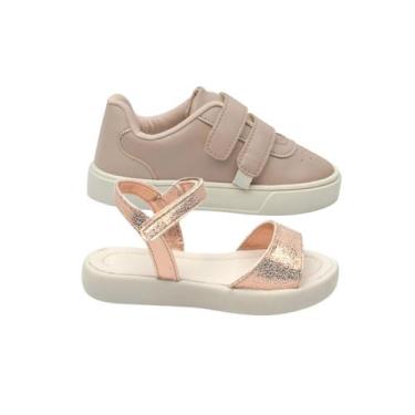 Imagem de Kit Calçados Infantil Feminino Tênis com Fita Alto Colante e Sandália 