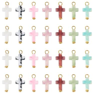 Imagem de Craftdady 105 peças de pingentes de cruz de acrílico imitação de pedras preciosas pingentes em forma de cruz pingentes com pinos dourados para artesanato faça você mesmo, joias, colar, brinco, 12 x 23