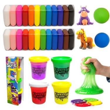 Imagem de Combo 2 em 1 kit 24 Massinhas que Pulam e 4 Potes de Slime - Flix M