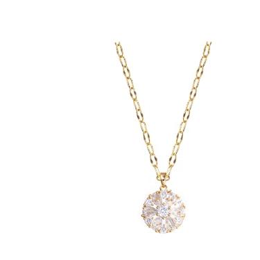 Imagem de Colar feminino com pingente redondo e moeda de zircônia cúbica de ouro 14K com corrente ajustável de 40 a 45 cm, pingente de círculo elegante, joia para presente de Natal, batismo, casamento