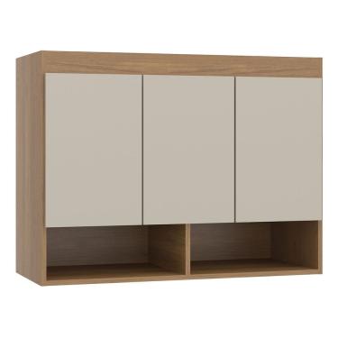 Imagem de Armário Aéreo Guarda Roupa Modulado Selene 3 Portas 90x68 Cm MDP Carvalho 6002 MENU