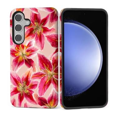 Imagem de Kapadiy Capa para Samsung Galaxy S25 FE, design de lírio de flores coloridas fofas de silicone de proteção dupla híbrida + capa de corpo inteiro à prova de choque de policarbonato rígido, capa