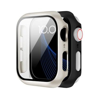 Imagem de (Pacote com 2) Compatível com Apple Watch Series 10/9/8/7/6/5/4, com um protetor de tela de vidro temperado e uma capa rígida de PC para proteção total. (Preto + Starlight, 42 mm (S10))