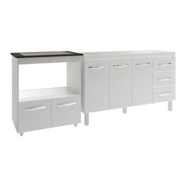 Imagem de Armário Balcão Gabinete De Pia 140 Cm Carine E Balcão Para Fogão Cooktop 4 Bocas E Forno Elétrico Evelyn Branco