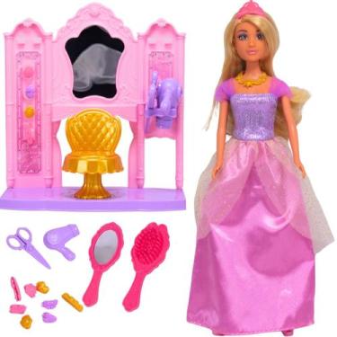 Imagem de Boneca Anlily Coleção Princesa E Camarim Acessórios Vestido Rosa - Cas