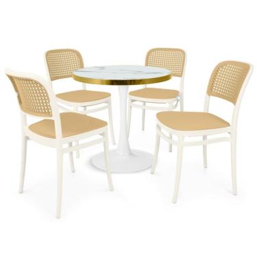 Imagem de Conjunto Mesa De Jantar Redonda Majestic 70cm Branca Com 4 Cadeiras Roma - Branco