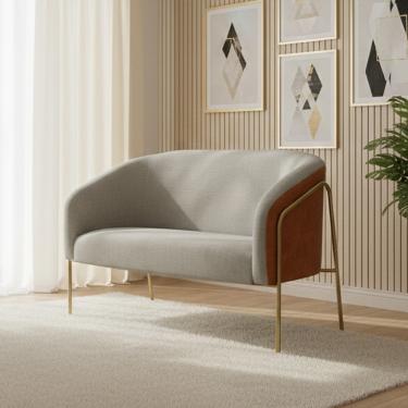 Imagem de Sofá Namoradeira Stella Industrial Alta Dourada Sintético PU Nozes Linho Grafite D03 - D'Rossi