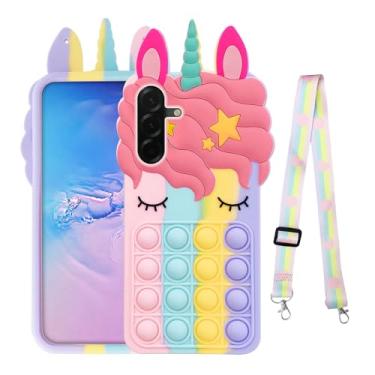 Imagem de nancheng Capa para Samsung Galaxy A26 / A36 / A56 5G Meninas Mulheres Bonito Desenho de Silicone Bubble Push Pop Brinquedos Engraçados com Cordão de Alça Capa Protetora à Prova de Choque - Arco-íris