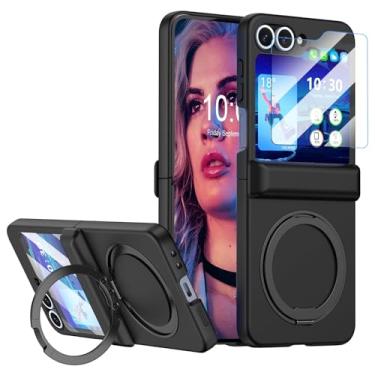 Imagem de Capa magnética projetada para Samsung Galaxy Z Flip 6/5 com proteção de dobradiça, protetor de tela e suporte [compatível com MagSafe], capa protetora fina para celular (preto)