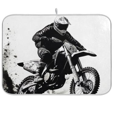Imagem de Tapete de secagem de pratos para motociclistas, 40,6 x 45,7 cm, absorvente para café, escorredor de louça, reversível para balcão de cozinha, decoração de casa de férias