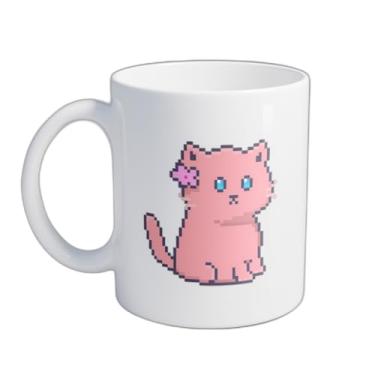 Imagem de Caneca Xícara de Café Porcelana 300ml Gatinho Fofinho Com Flor Rosa