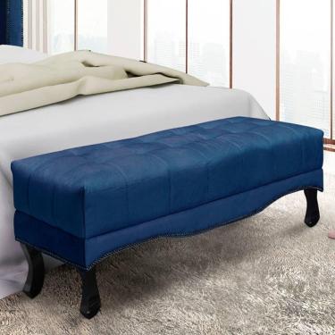 Imagem de Recamier 1,95m Com Pés Luiz Xv E Acabamento Luxo Em Tecido Suede Vicenza - Lucadi azul