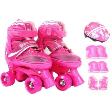 Imagem de Patins Infantil Roller 4 Rodas + Capacete Proteção Ajustável TAMANHO:M