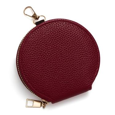 Imagem de Carteira feminina de couro genuíno com dobra dupla/tripla - Suporte minimalista para cartão de crédito com bloqueio de RFID e bolso para moedas, Vermelho, Casual