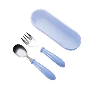Imagem de Talheres Infantil Aço Inox Colher Garfo Kit Com Estojo (Azul)