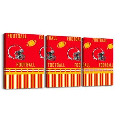 Imagem de jejeloiu Arte de parede em tela de futebol para sala de estar quarto para crianças meninos meninas Kansas decoração de parede 30,5 x 40,6 cm x 3 peças rúgbi esportes futebol americano cidade