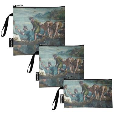 Imagem de TSENQUE Raphael Miraculous Draught Fishes, sacos reutilizáveis para sanduíche e lanche, sacos de almoço seguros para alimentos, laváveis para escola, viagem, trabalho, escritório (pacote com 3)